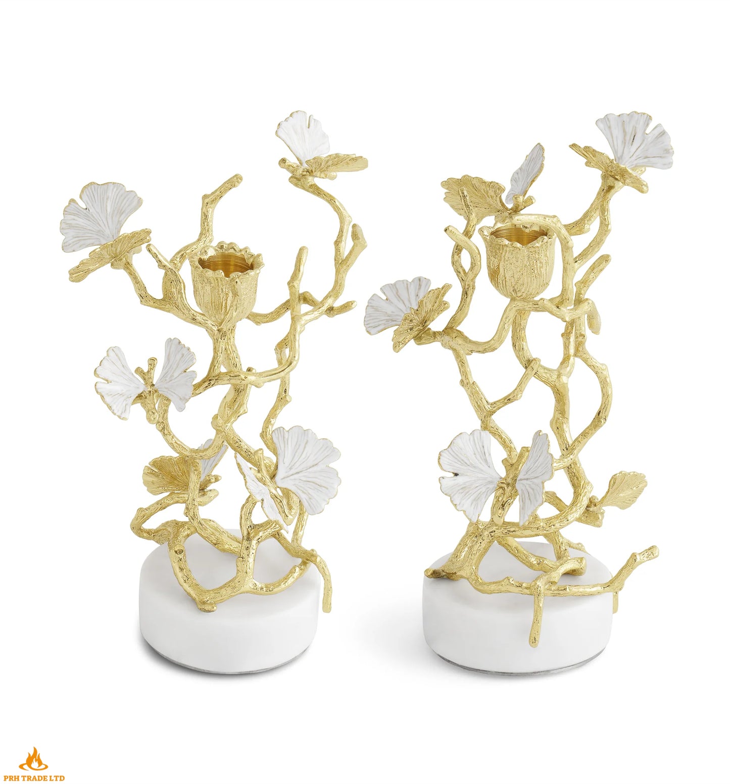 Midas Butterfly Ginkgo Gold Candlesticks (Pair of 2)