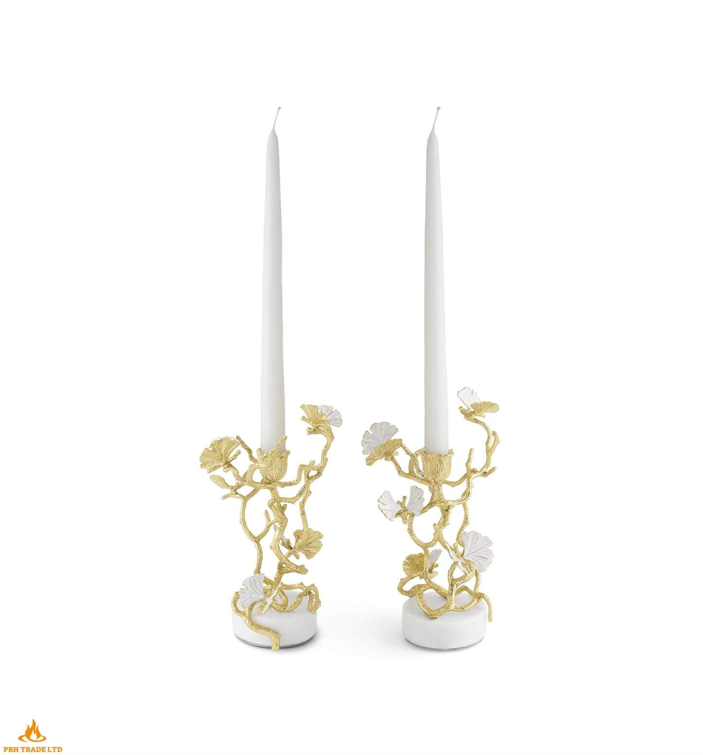 Midas Butterfly Ginkgo Gold Candlesticks (Pair of 2)