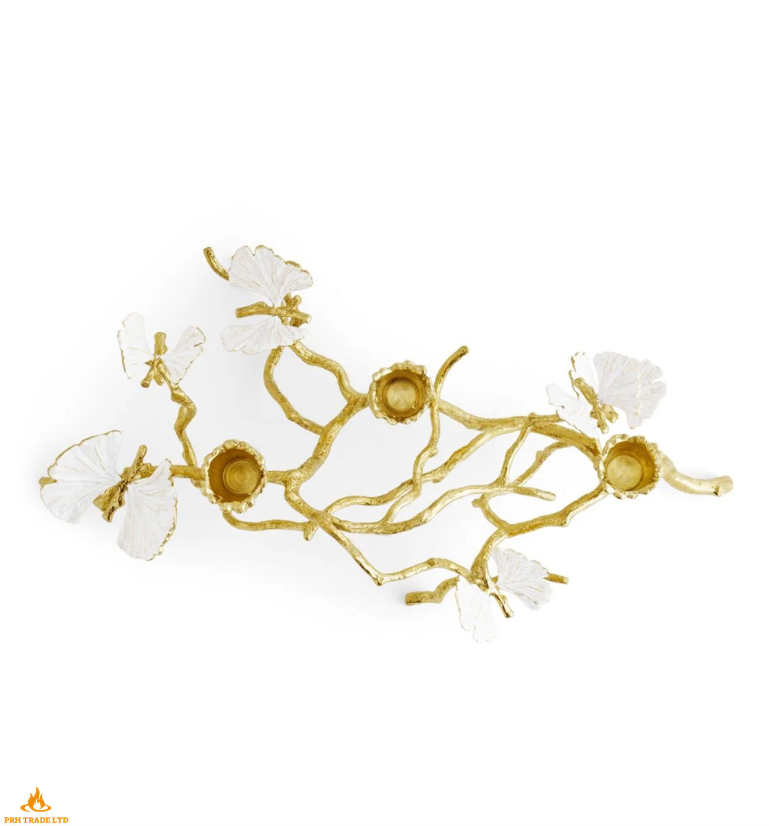Midas Butterfly Ginkgo Gold Low Candlestick