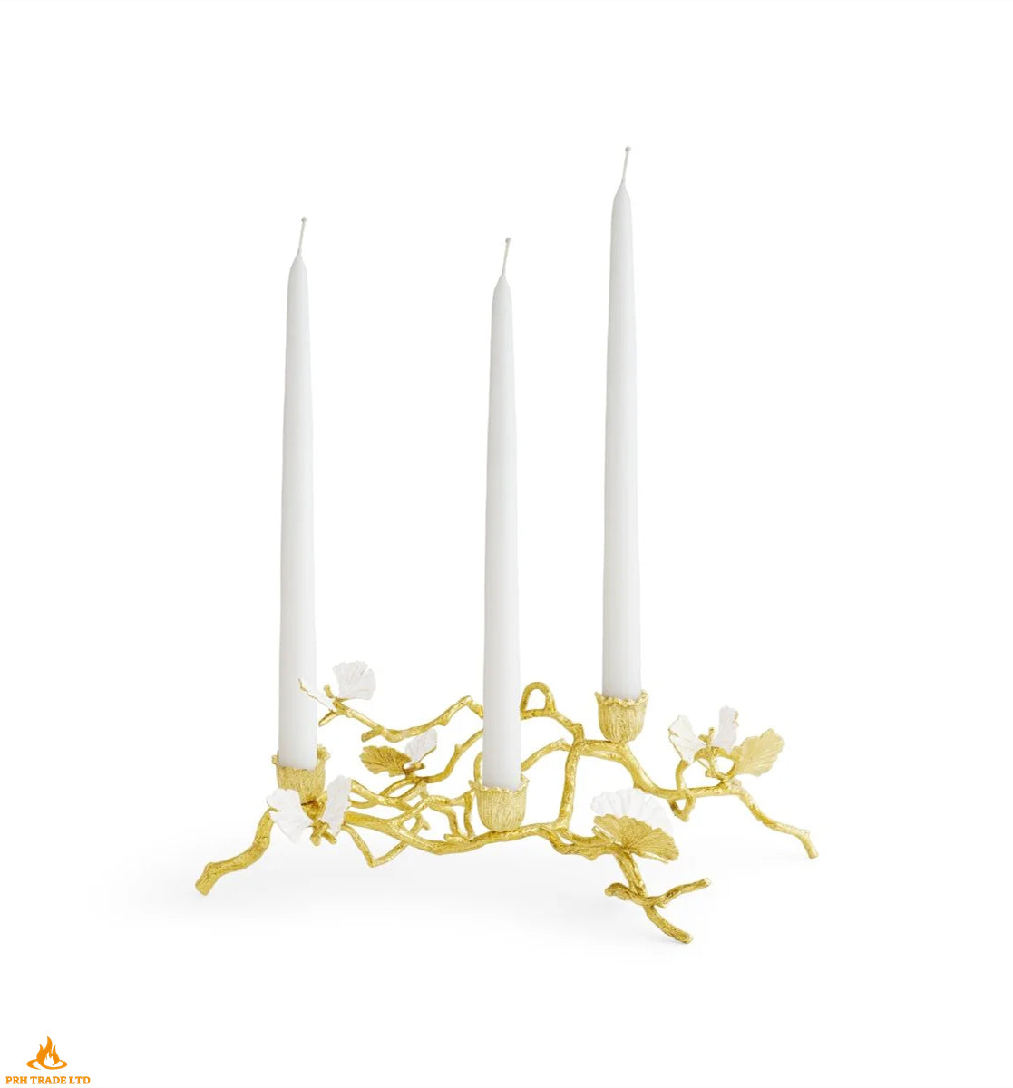 Midas Butterfly Ginkgo Gold Low Candlestick