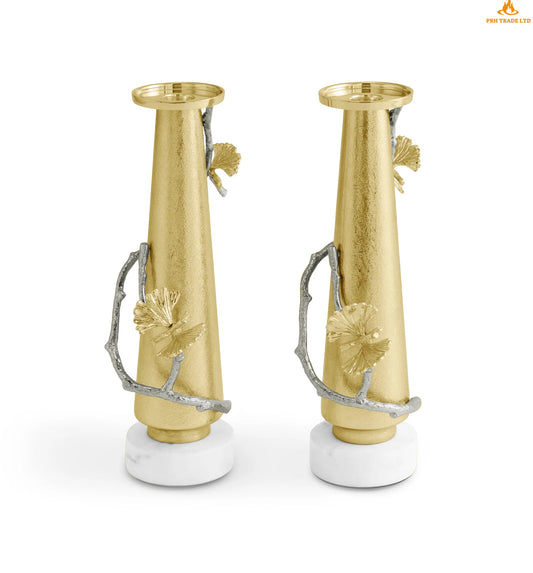 Midas Butterfly Ginkgo Deluxe Candle Holders (Set of 2)