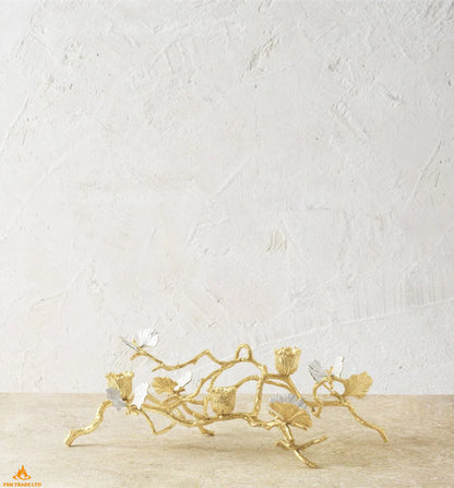 Midas Butterfly Ginkgo Gold Low Candlestick