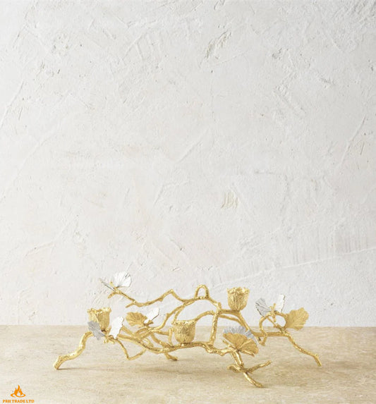 Midas Butterfly Ginkgo Gold Low Candlestick
