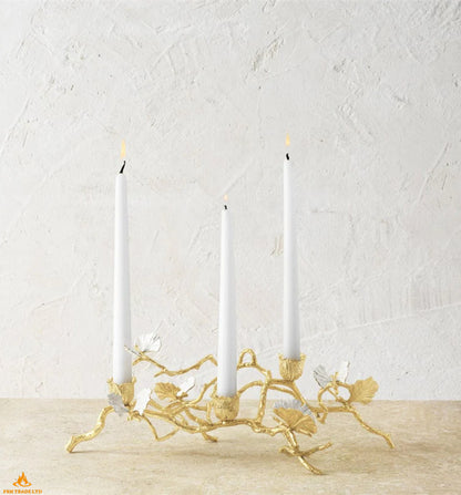 Midas Butterfly Ginkgo Gold Low Candlestick