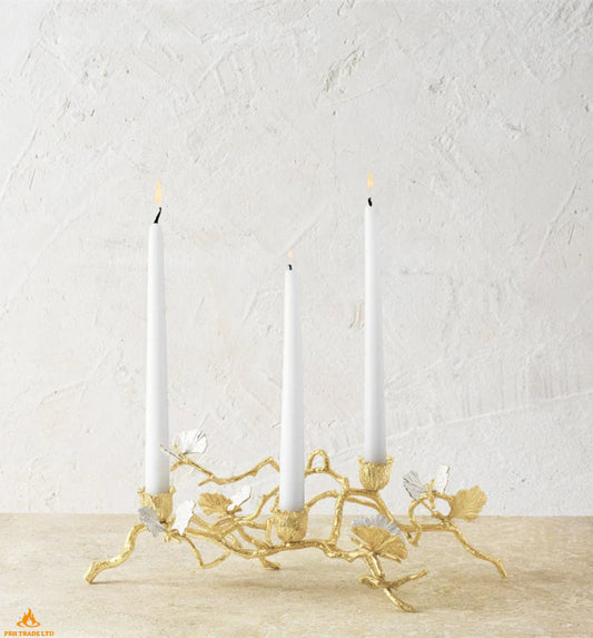 Midas Butterfly Ginkgo Gold Low Candlestick