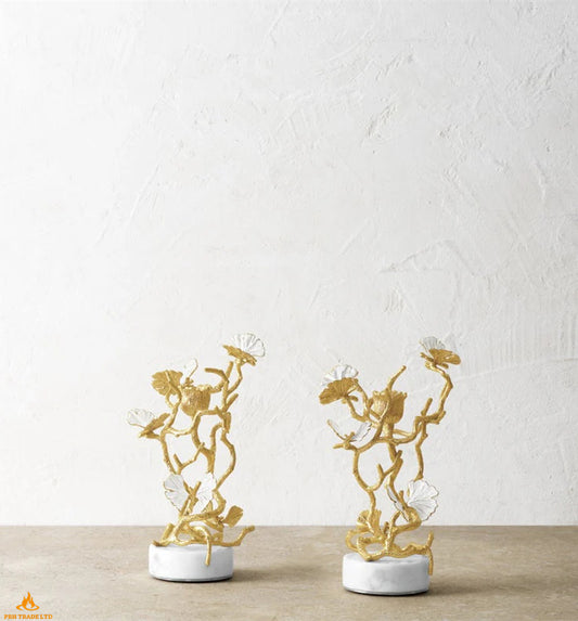 Midas Butterfly Ginkgo Gold Candlesticks (Pair of 2)