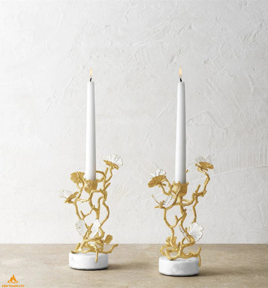Midas Butterfly Ginkgo Gold Candlesticks (Pair of 2)
