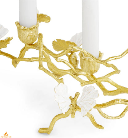 Midas Butterfly Ginkgo Gold Low Candlestick