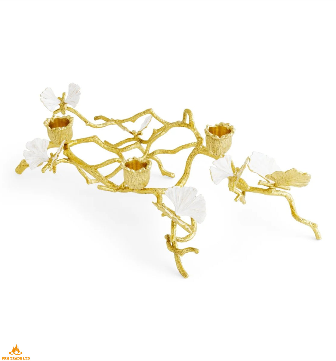 Midas Butterfly Ginkgo Gold Low Candlestick